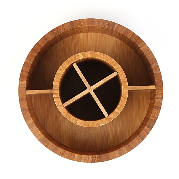 BAMBOO FLATWARE CADDY WITH REMOVAL DIVIDER AND TURNABLE PP BASE 