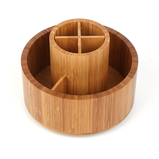BAMBOO FLATWARE CADDY WITH REMOVAL DIVIDER AND TURNABLE PP BASE