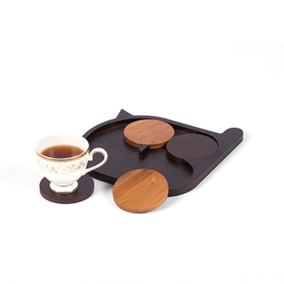 Bamboo Cat-shape tray with coasters