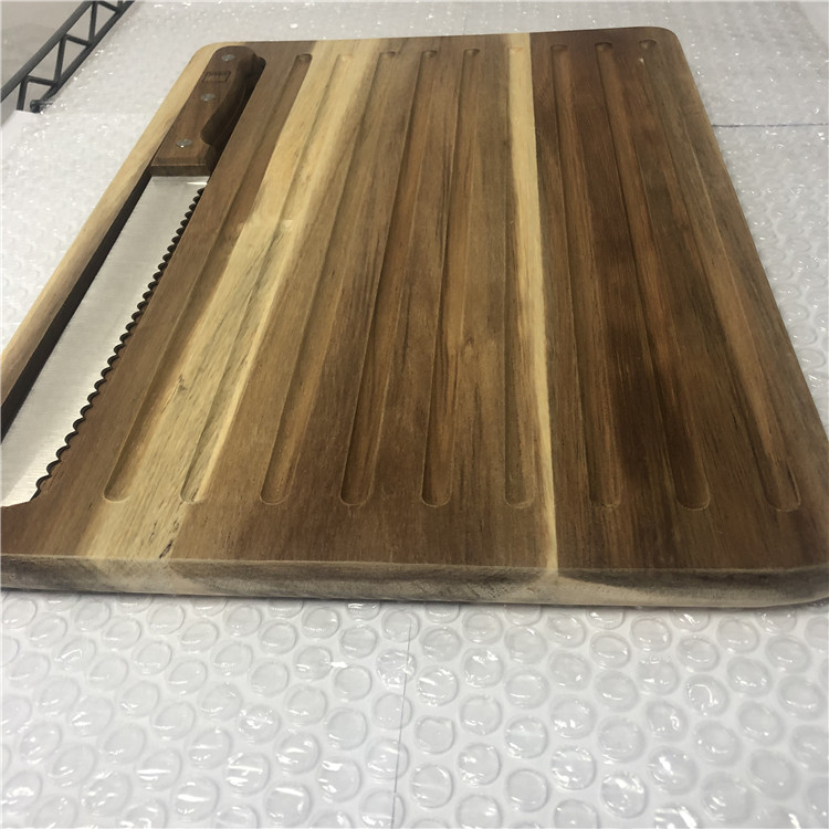 Acacia Wood Bread Cutting Board with knife