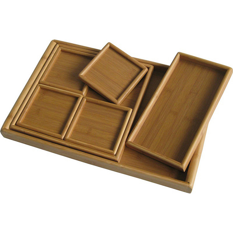 Antique-Wooden-Rectangular-Nesting-Serving-Tray-Set