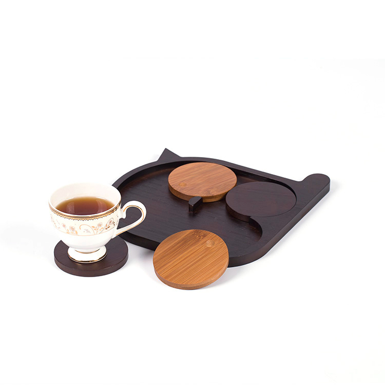 Bamboo-Cat-Shape-Tray-With-Coasters