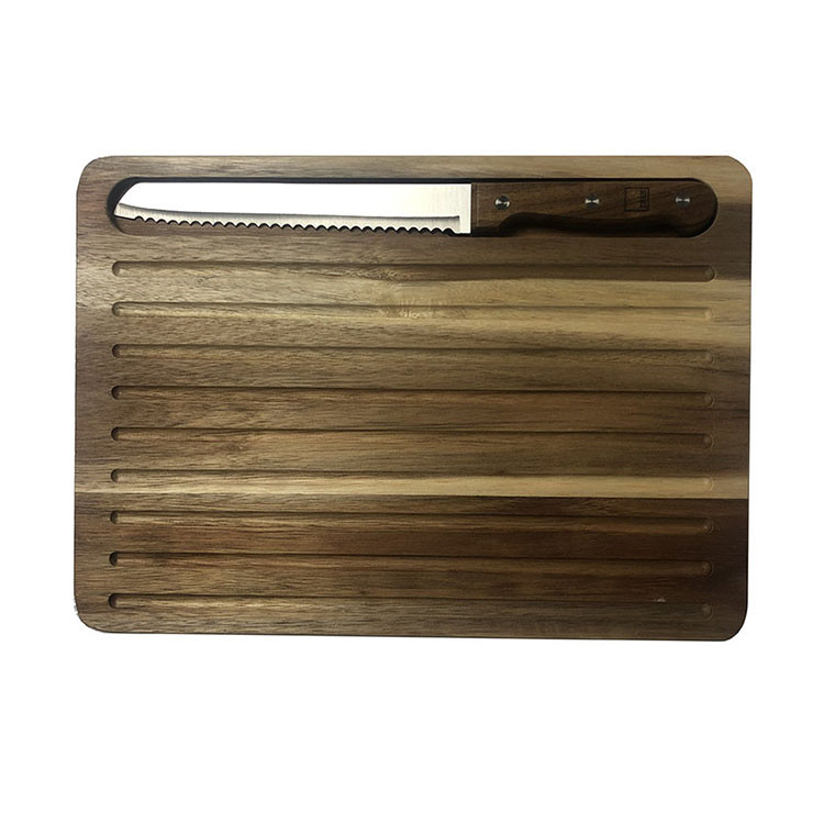 Acacia Wood Bread Cutting Board with knife