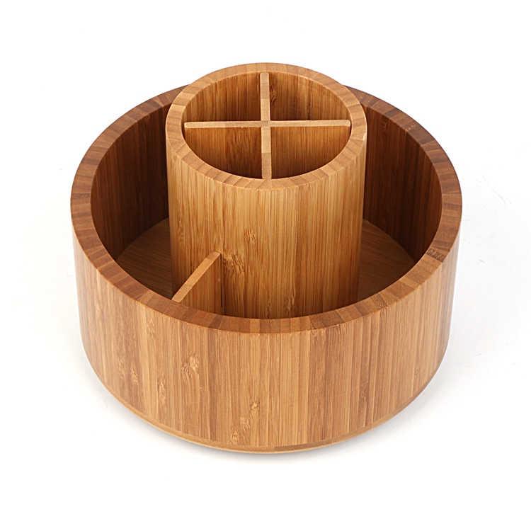 BAMBOO FLATWARE CADDY WITH REMOVAL DIVIDER AND TURNABLE PP BASE 